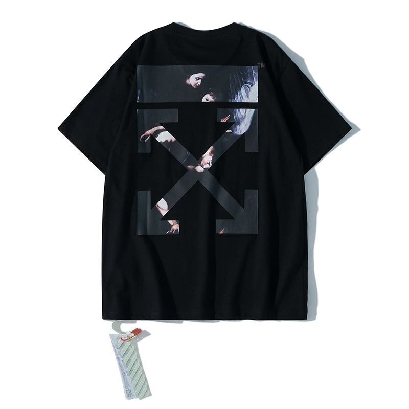 トレンディな漫画落書き油絵矢印半袖男性と女性ルーズカップル OFW 純綿半袖 Tシャツ夏 mk ゼブラ|undefined