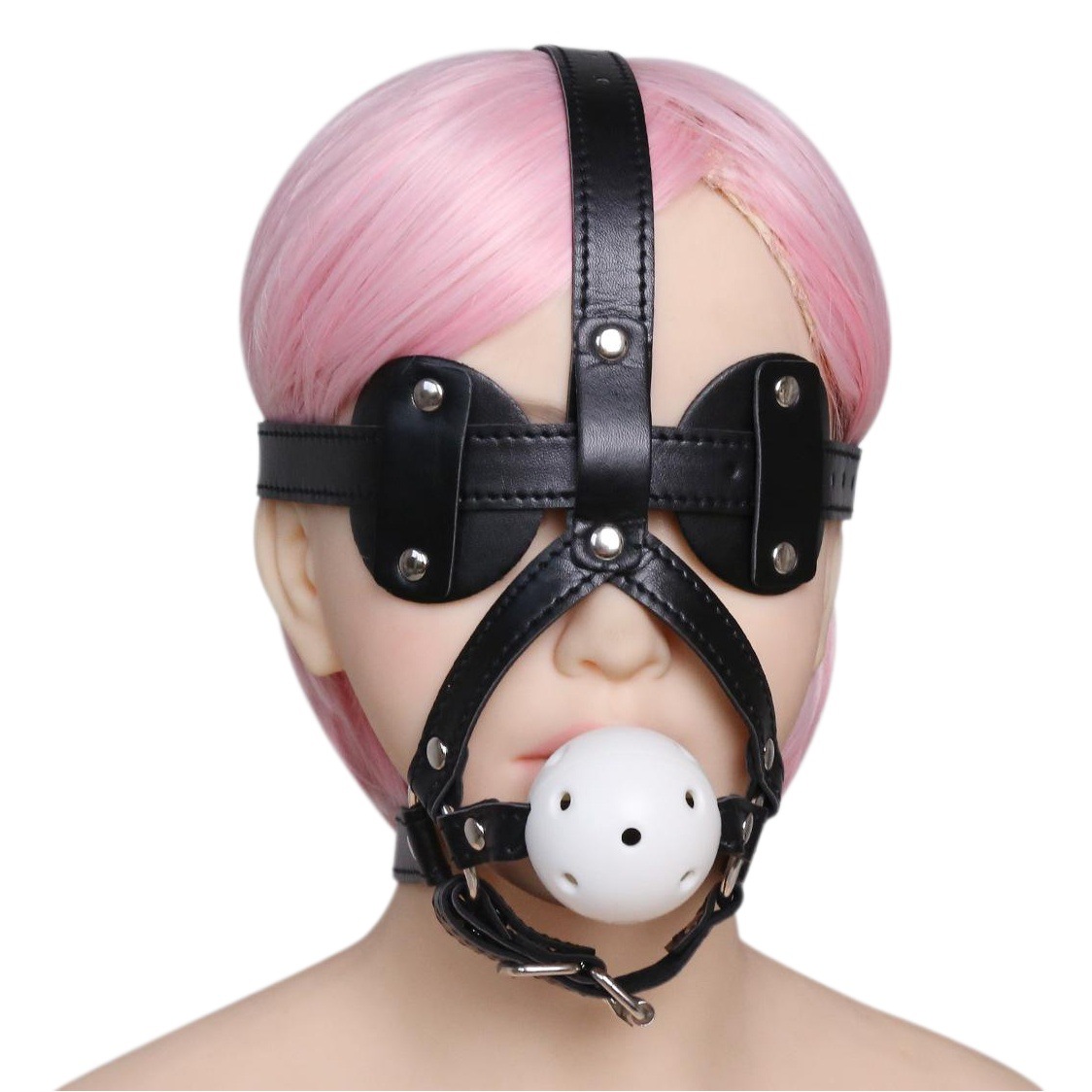 Tienda de fábrica al por mayor enchufe de la boca de cuero hueco blanco sexy Panda máscara de ojo boca clip Blindfold cabeza cubierta suministros para adultos image 1