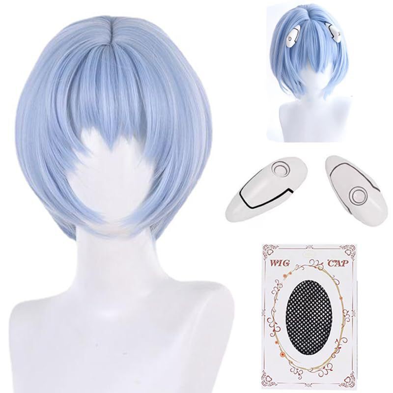 Eva Neon Genesis Evangelion Rei Ayanami Light Blue Cosplay Wig Long Scalp-Length Short Hair