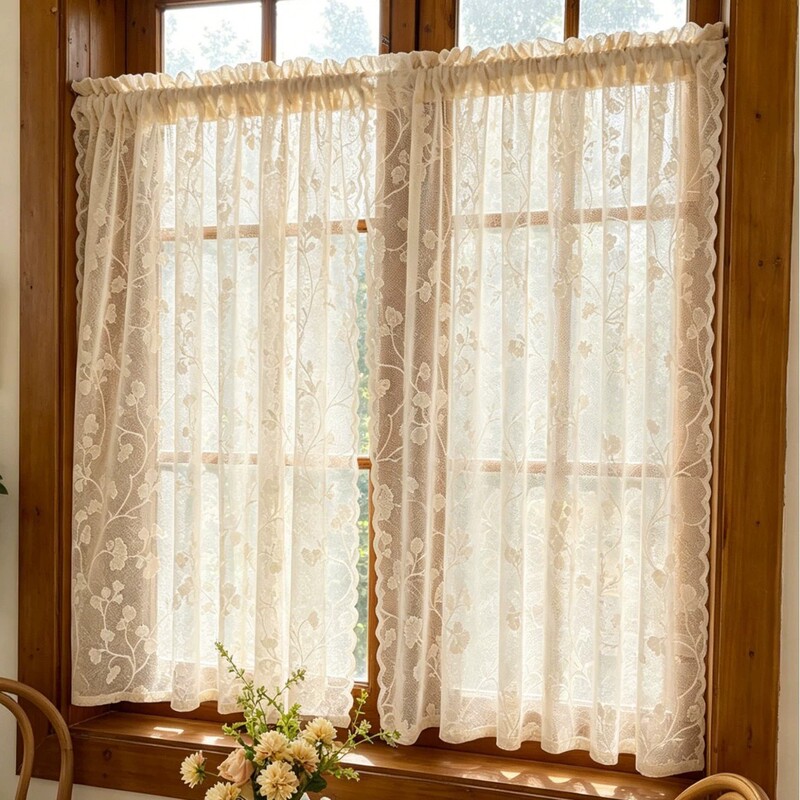 Cross-border European-style blackout curtains, window screens, short curtains, semi-jacquard lace kitchen partition door curtains, finished products wholesale Cross-border European-style blackout curtains, window screens, short curtains, semi-jacquard lace kitchen partition door curtains, finished products wholesale