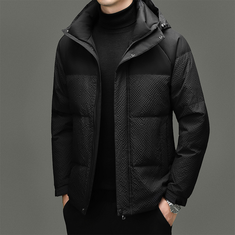 Chaqueta Corta de Plumas con Capucha 90% para Hombre de Plumón de Pato Térmico Grueso para Uso Diario