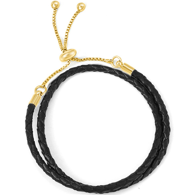 Goldperlen-Armband mit Schnalle, Damenarmband aus Lederband, doppelte Schlaufe, mehrfarbiger Stil, Basic-Kette_voghion.com