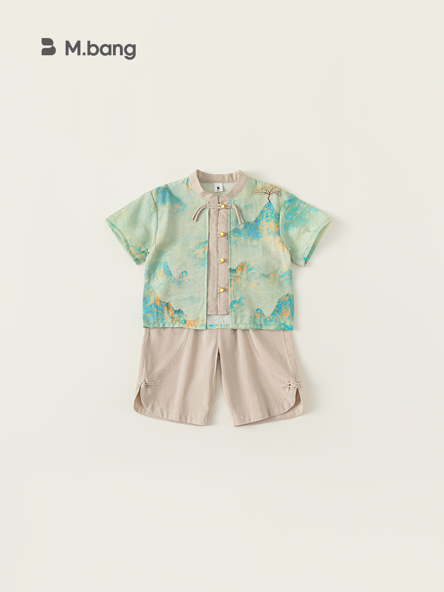 Bangchoan ropa para niños Hanfu dos piezas set de verano antiguo estilo Tang vestido tinta set de niños ropa de bebé image 3