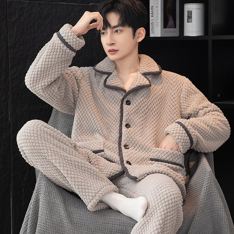 Simple otoño y invierno de hombre coral camisa de pijama de camisa de manga larga larga tamaño grande con camisa de franela cálida ropa de invierno