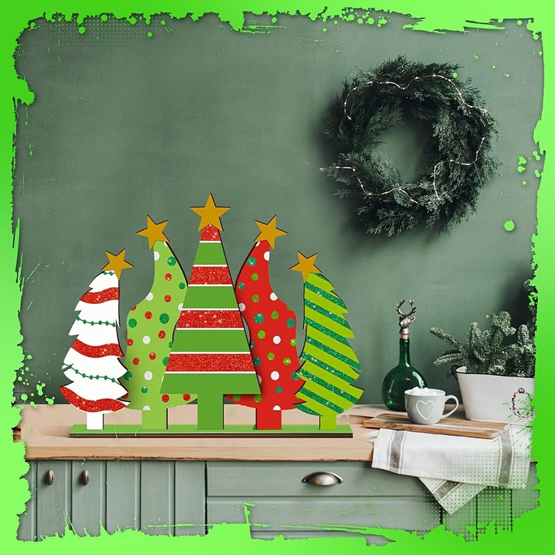現物3d立体クリスマスツリー置物木製クリスマスプレゼント創意クリスマス要素標識カード置物|undefined