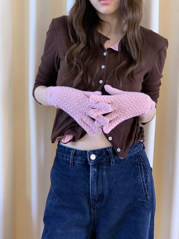 日韩系纯色手套女冬季毛线针织八字麻花秋冬骑车触屏漏手指手套|undefined