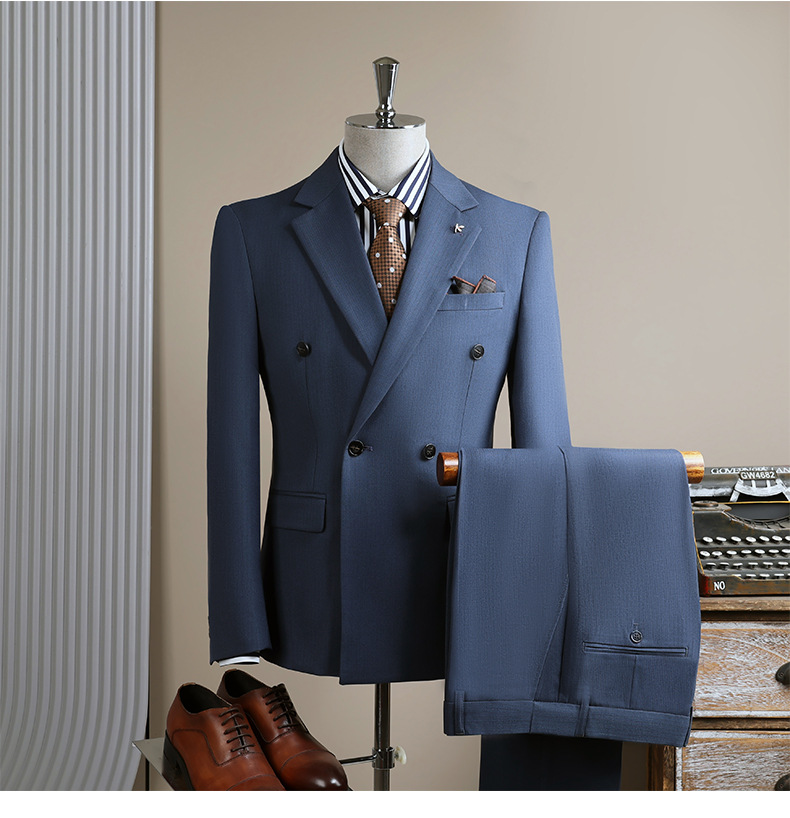 Men's Slim Fit Double Breasted Black Suit Professional Jacket_voghion.com