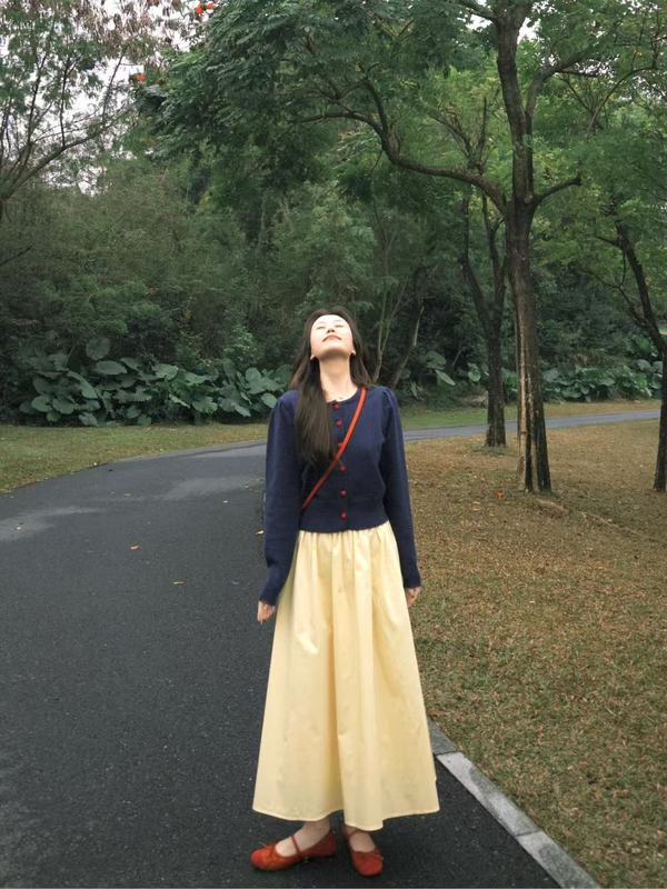 小个子半身裙女2025秋季a字裙百搭松紧腰中长裙设计感显瘦裙套装|undefined