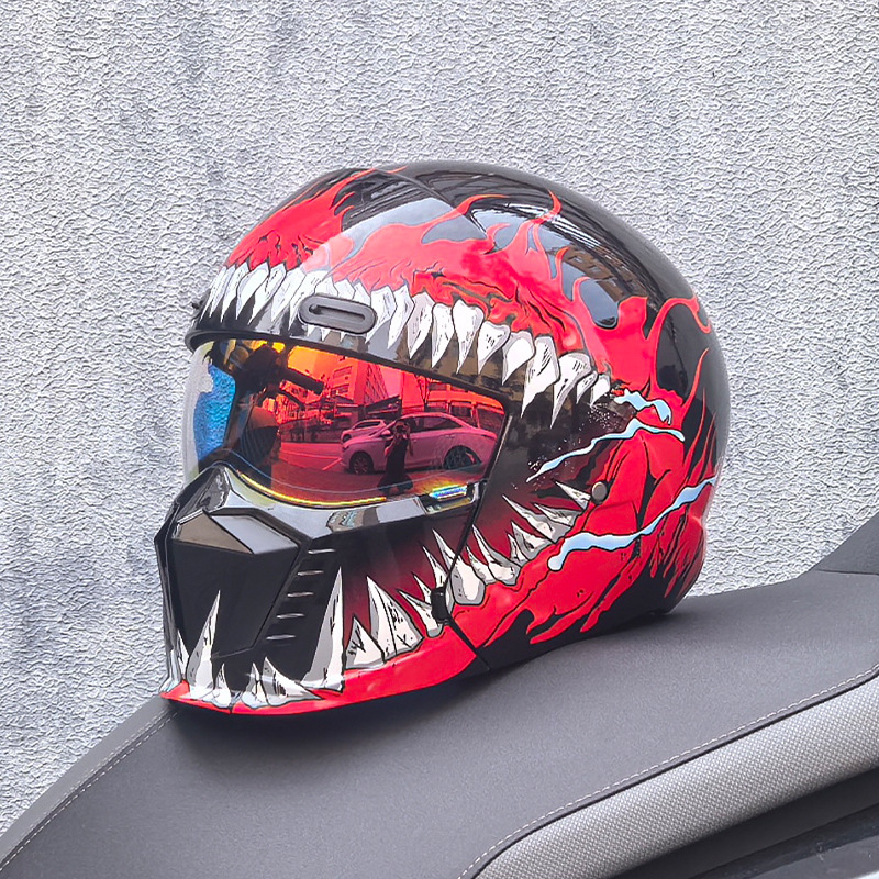 Casco de Motocicleta Retro Cruzado de Estilo Guerrero, Talla Grande, con Diseño de Escorpión, Ligero y Integral