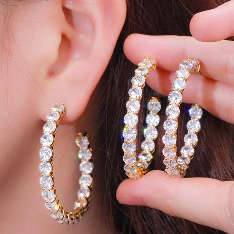 1 Pair Simple Style Shiny C Shape Inlay Copper Zircon Ear Studs display picture 8