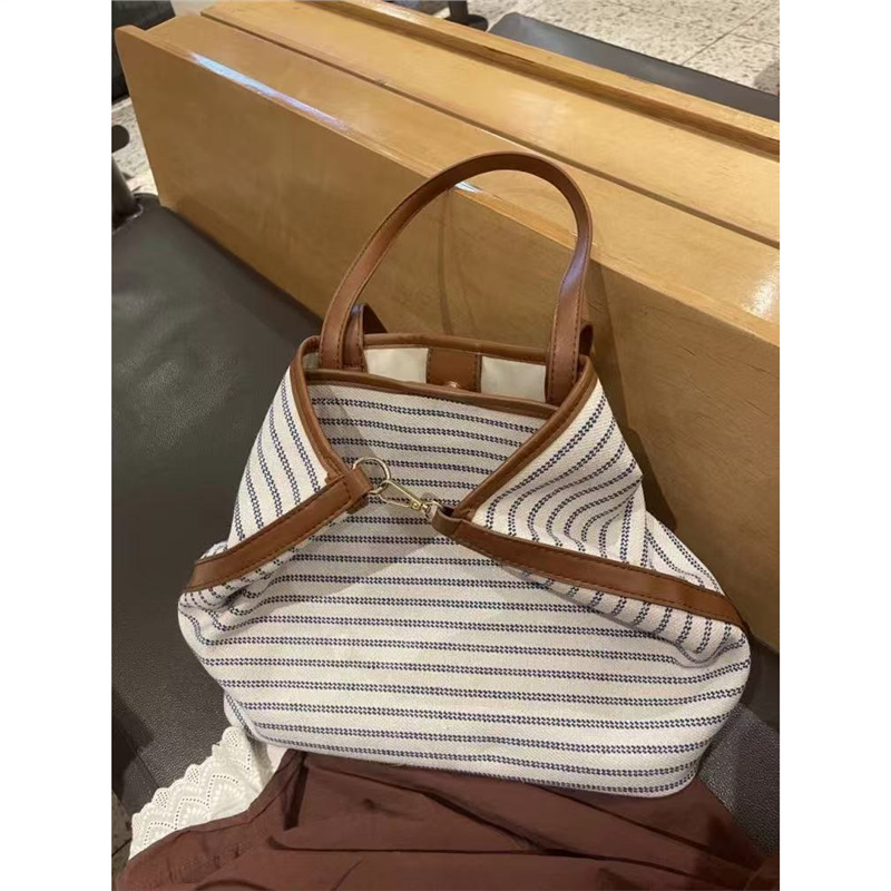 ZAR&KT新款韩系小众大容量条纹托特包高级慵懒时尚通勤百搭帆布包