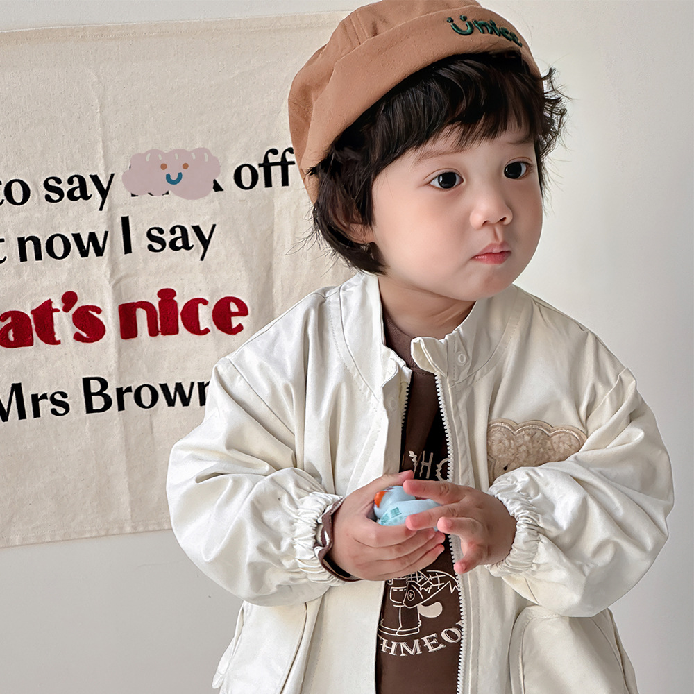 Chaqueta de perfil de oso de dibujos animados para niños coreanos, chaqueta de estilo occidental, ropa de primavera y otoño de algodón para niños y niños de moda