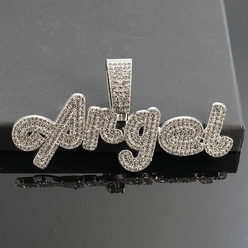 Europa y América Hip Hop material de aleación Ángel colgante de letras de diamantes completo collar de cadena cubana personalidad accesorios hipster
