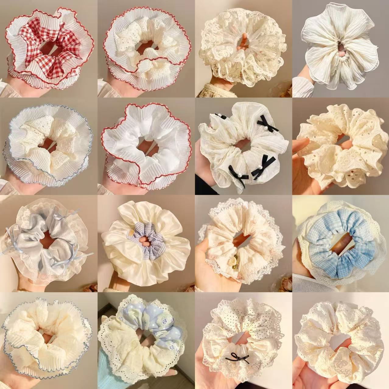 레이스 도트무늬 리본 머리끈 여성용 고급 스위트 머리끈 고탄성 고무줄 머리띠