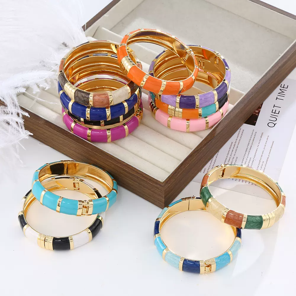 欧美时尚波西米亚珐琅彩滴釉手镯复古冷淡风手镯女高级感气质手环