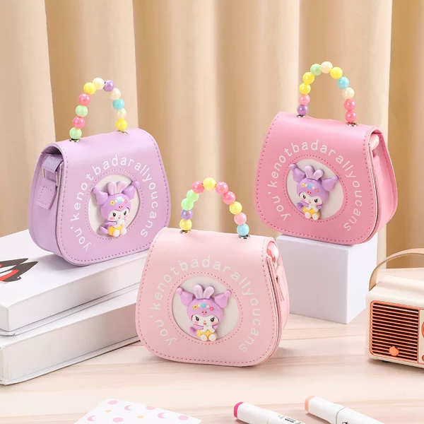 New Children's Coin Purse, Cute and Fun Kuromi Shoulder Crossbody Bag, Girls' Pearl Hand-Held Coin Purse Wholesale