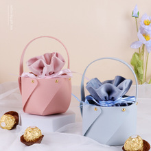 手提喜糖袋新款结婚喜糖盒皮质丝绒糖果袋婚礼回礼糖盒束口礼品袋