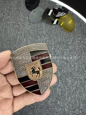Porsche Front Hood Emblem: Car logo - porsche-hood-with-red-copper-color-clip-on-style