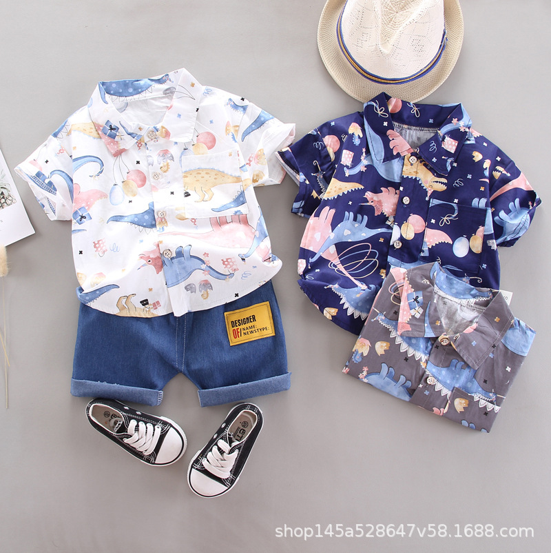 Summer Short-sleeved Boys' Suit Handsome Children's Two-piece Baby Clothes Boy's Lel Shirt Summer Suit