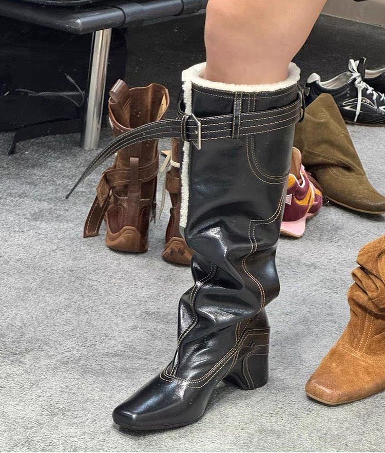 Damen Kniehohe Stiefel Mit Plüschfutter Für Den Winter Modisch_voghion.com