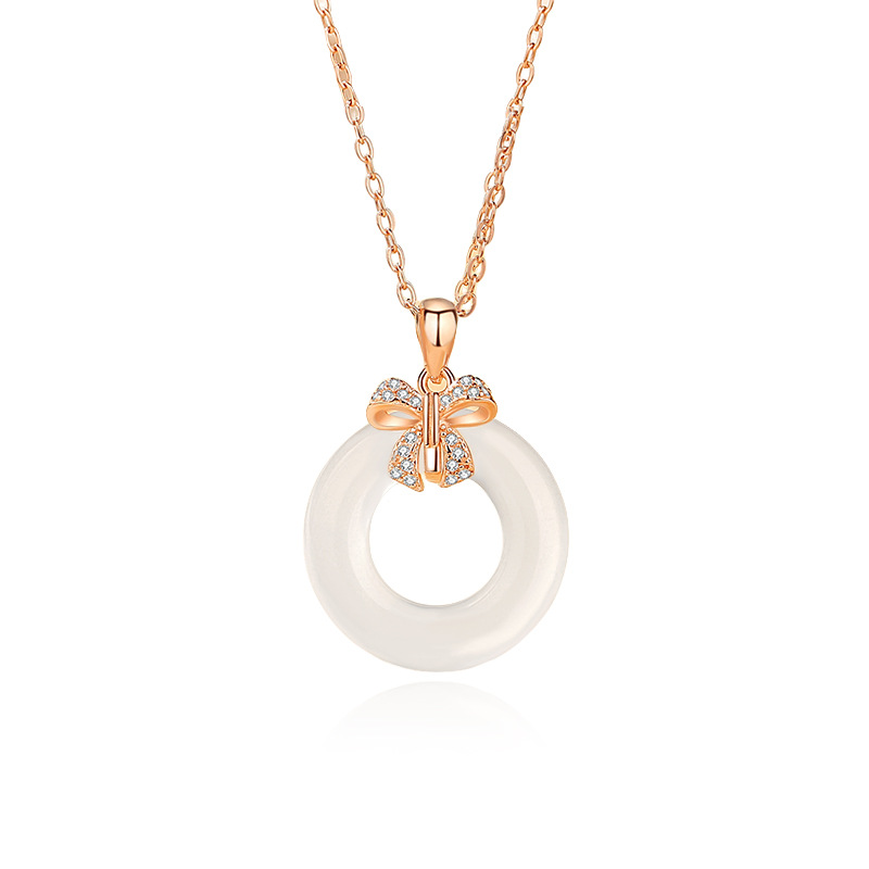 S925 plata blanco Jade hebilla de seguridad collar de moda nacional de las mujeres nuevo collar de arco chino con diamante estilo nacional joyería al por mayor