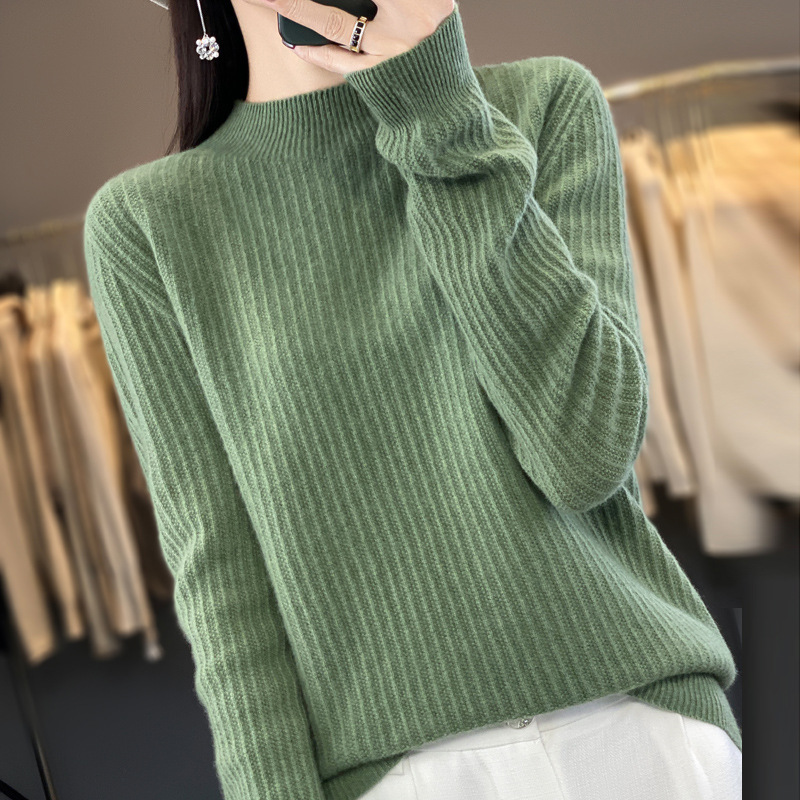 Autumn and Winter new vertical stripes seamless one-piece half turtleneck half high knitted bottoming first-line ready-to-wear sweater women's woolen sweater Autumn and Winter new vertical stripes seamless one-piece half turtleneck half high knitted bottoming first-line ready-to-wear sweater women's woolen sweater