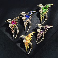 水晶凤凰鸟胸针厂家批发男女通用5色珐琅飞鸟派对办公室服装配饰