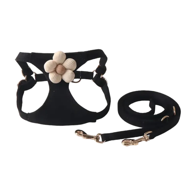 Aminger New Silk Velvet Candy Color Flower Leash Set Pet Harness Cat_voghion.com