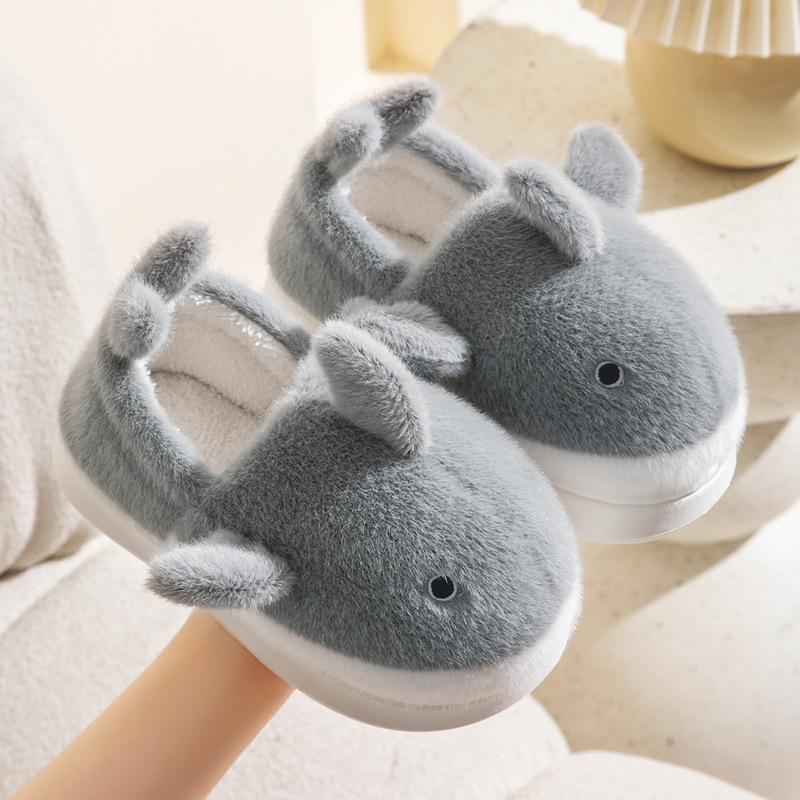 In Stock Whale Cotton Shoes for Kidsren and Girls Autumn and Winter 2024 New Indoor Home Warm Cartoon Furry Slippers for Men