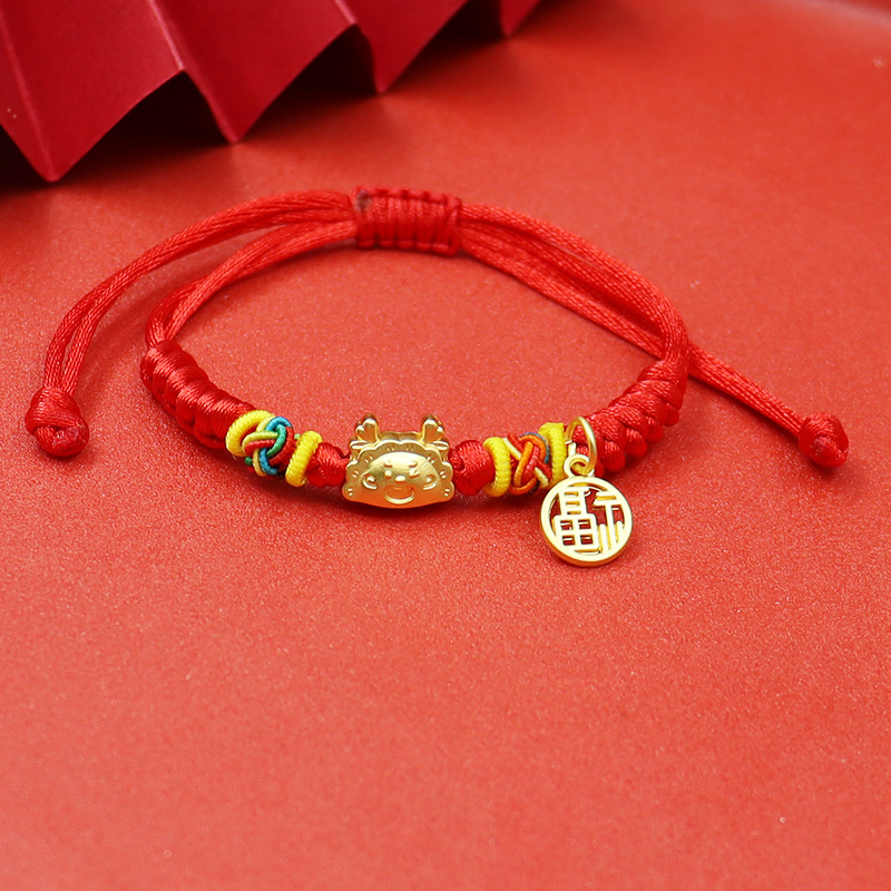 Dragon año Zodiaco año dragón rojo cuerda pulsera doce Zodiaco dragón pareja suerte cuentas pulsera tejida a mano