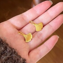 沙金饰品拉丝银杏叶耳环女仿真黄金小众复古秋冬高颜值千金感耳饰