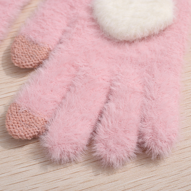 Winter Love Gloves Cute Thickened Korean Style fleece-lined Warm Cycling Five-Finger Student Touch Screen Cold-proof Ins