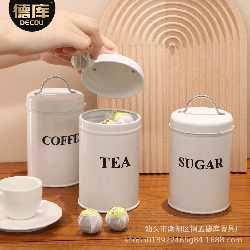 Industrial viento hierro arte metal europeo y americano juego de tres piezas café té caramelo tanque redondo de almacenamiento sellado a prueba de humedad