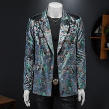 欧洲站金丝绒休闲西装男外套2025春秋季修身上衣单件花色西服单西