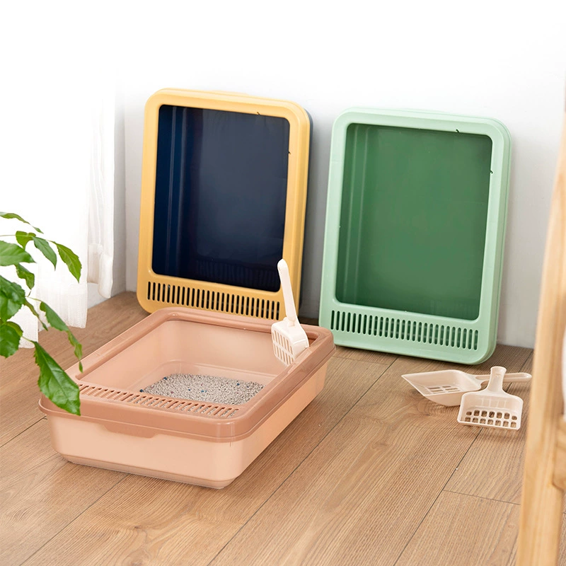 Простой небольшой размер пластиковый квадратный ящик для кошачьего туалета Открытый брызгозащищенный песочный ящик для кошачьего туалета Полузакрытый ящик для кошачьего туалета