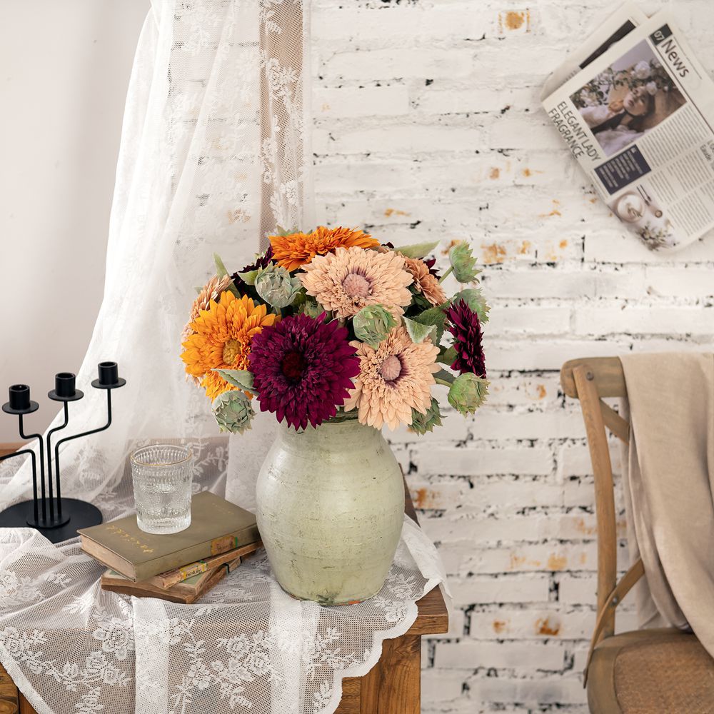 工藝品裝飾向日葵仿真花廠家假花綠植物批發婚慶INS風跨境MW80001