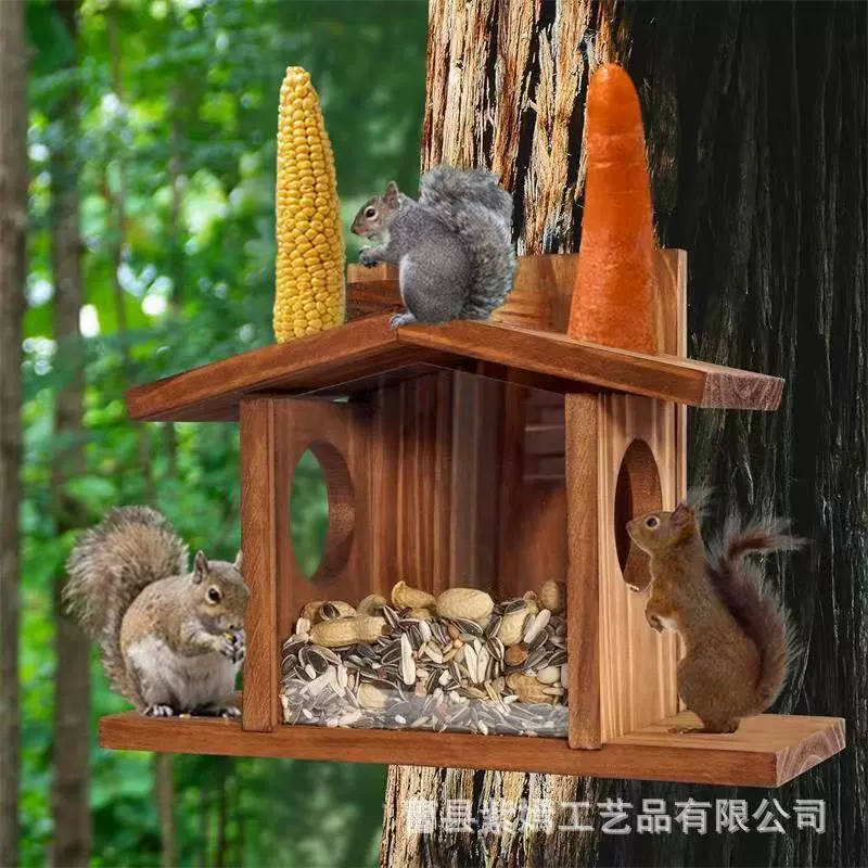 Деревянная кормушка для белок, уличная садовая кормушка для птиц, кормушка для животных, кормушка для птиц, настольные ремесленные украшения