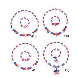 欧美跨境美国独立日木珠串珠挂件 diy手链项链套装节日首饰装饰品