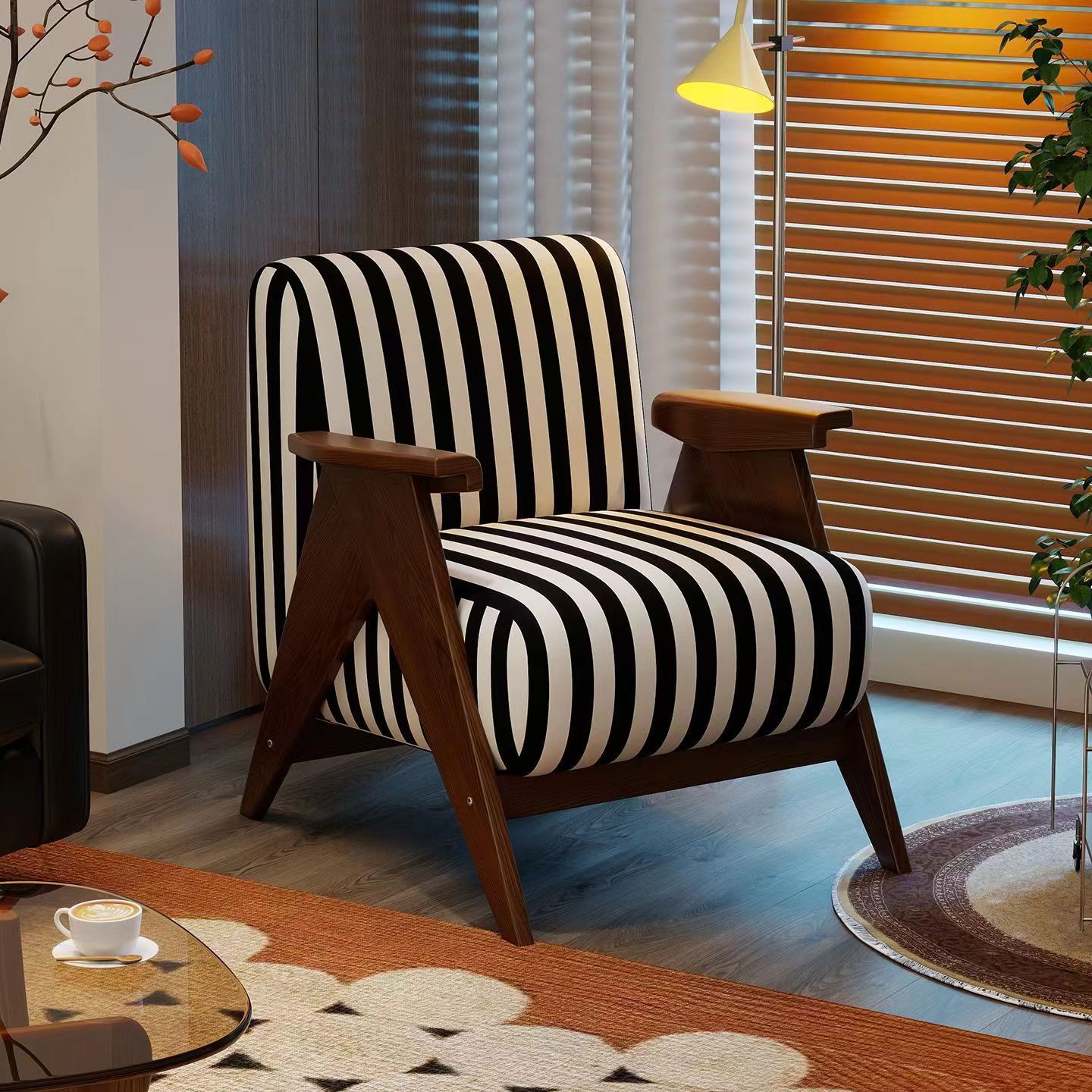 法式田园中古风单人懒人沙发椅复古沙发椅客厅实木北欧网红休闲椅