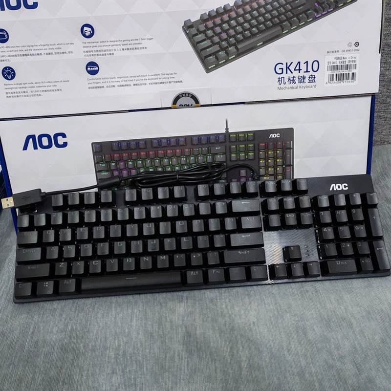 AOC [GK410 механическая клавиатура для киберспорта, игр, «баттл-рояль», настольных и портативных компьютеров, голубые переключатели, проводная, для интернет-кафе]