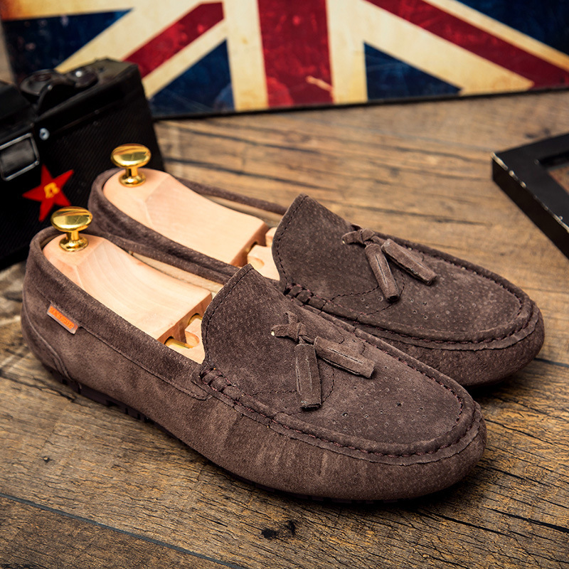 Transmisión en vivo transfronteriza Hot Bean zapatos de cuero para hombre esmeriado un pedaleo de piel de cuero suave suela perezosa Gran Bretaña