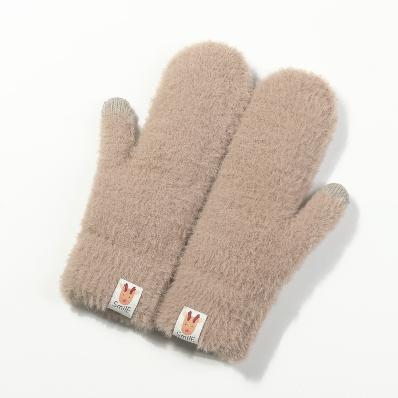 手套女士冬季户外防寒保暖加绒加厚韩版可爱学生连指毛绒针织手套