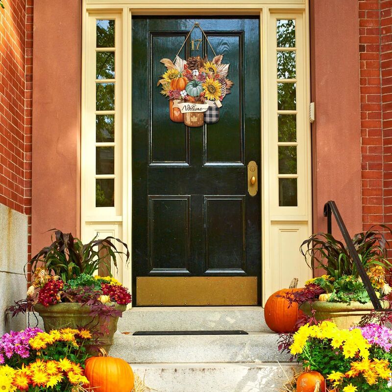 Autumn Door Decor Wooden Pumpkin Hanging Rack Front Door Welcome Sign Wooden Farmhouse Fall Hanging Rack for Front Porch Wall