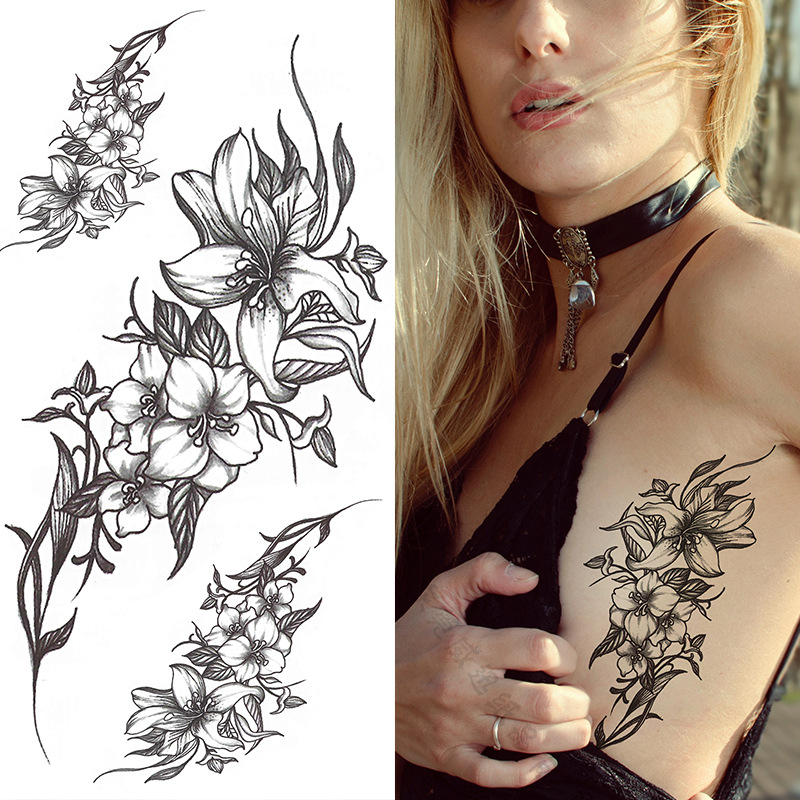 Cross-border dedicado Sketch flor tatuaje pegatinas boceto tatuaje pegatinas Rosa flor blanco y negro tatuaje de la flor