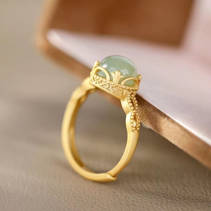 Natural Hetian Green Jade Open Ring Vintage Twisted Design_voghion.com