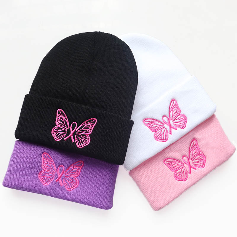49g Weight Wool Cap Hats Type Women's Simple Style Butterfly Embroidery Crimping Wool Cap