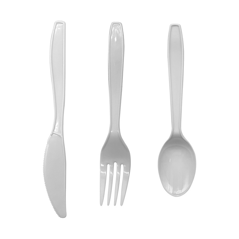 Suministro PS6 pulgadas cuchillo grande tenedor cuchara de plástico desechable cuchara de helado transparente cuchara de sopa blanca