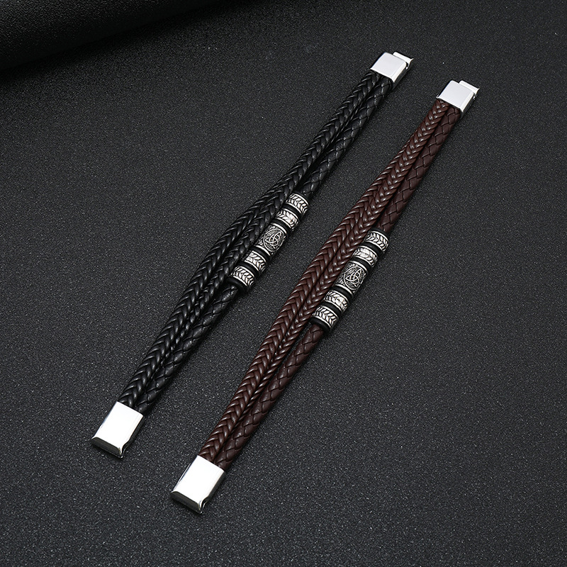 Pu Leather, Leather Chain Material Retro Punk Geometric Pu Leather Alloy Leather Men's Bracelets Men Cord & Leather Bracelets