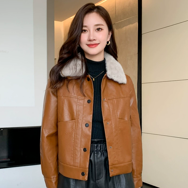 Кожаное пальто Haining для женщин, Осень-зима, новое Короткое женское зимнее пальто в стиле Шанель, утолщенная куртка для мам на флисовой подкладке