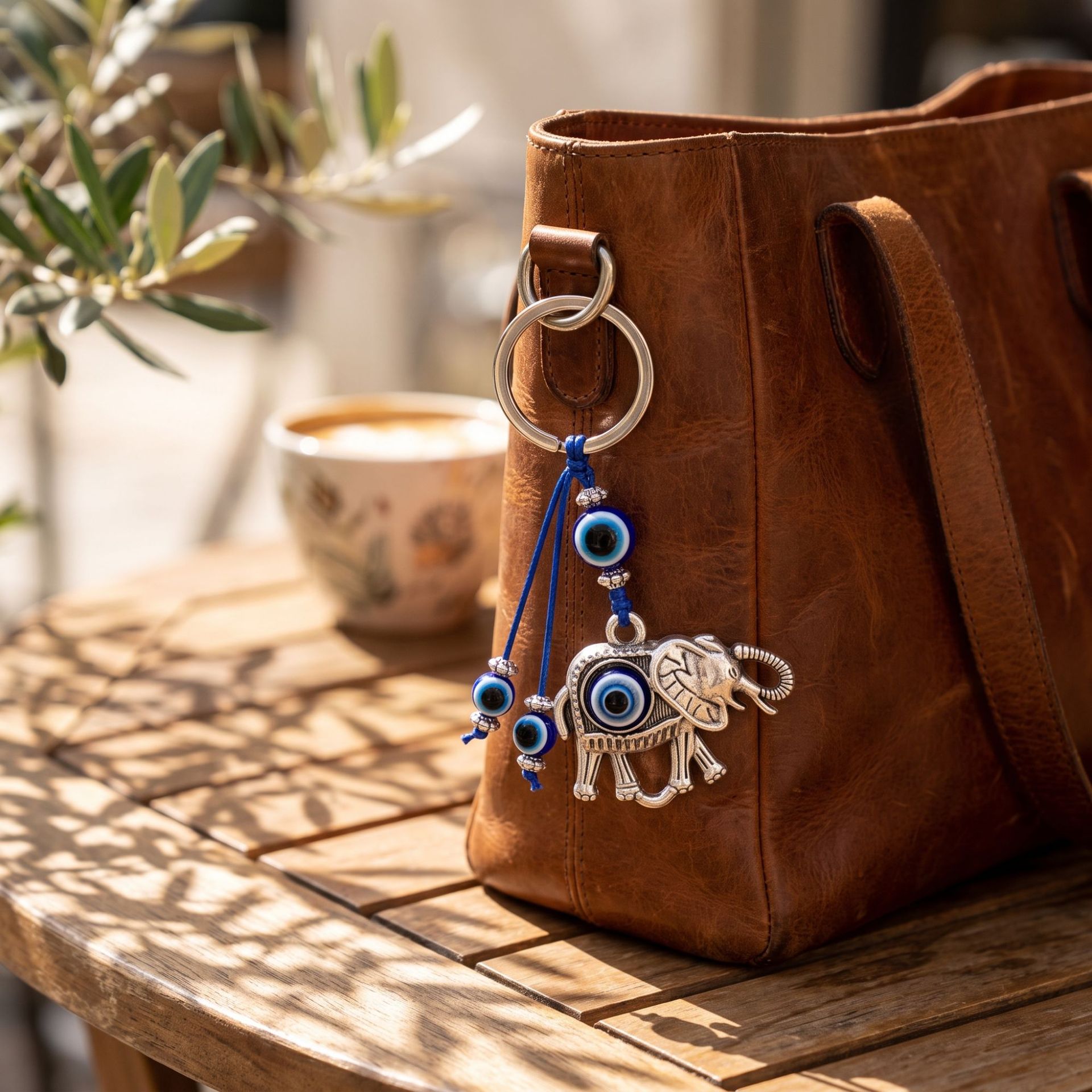 Aleación de viento nacional retro elefante ojo del diablo llavero ojos azules bolsos accesorios colgantes de automóviles